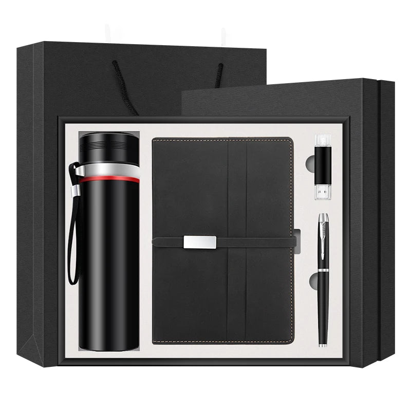 Hot Selling Luxury Business Gift Set A5 Notebook Sign Pen USB Flash Drive & Vacuum Flask Professional Gift Set