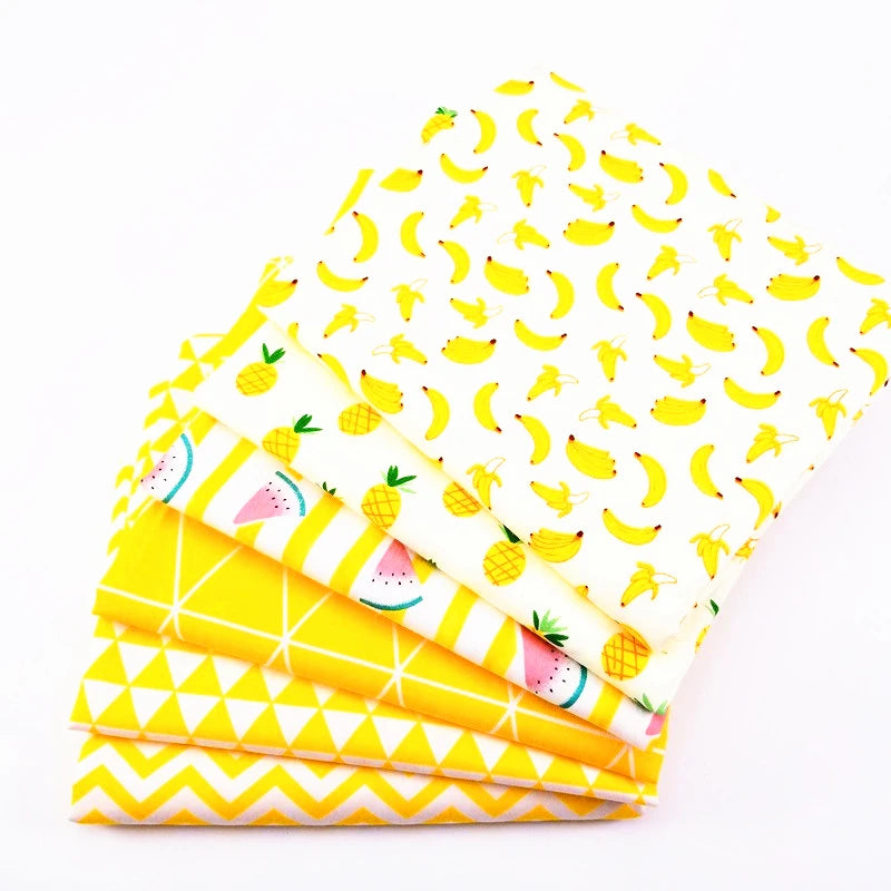 Bulk Wholesale 6pcs Yellow Fruits Printed Woven Cotton Cloth Fat Quarters for Quilting & DIY Patchwork