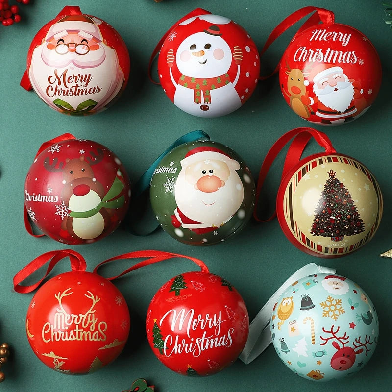 2021 New Luxury Custom logo Candy Chocolate Packaging Tin Box Christmas Ball Shape Empty Christmas Tin Cans