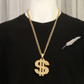 Hot Selling Hip-Hop Exaggerated Diamond Plated Gold Necklace Cuban Chain Dollar Symbol Pendant Big Necklace for Gift