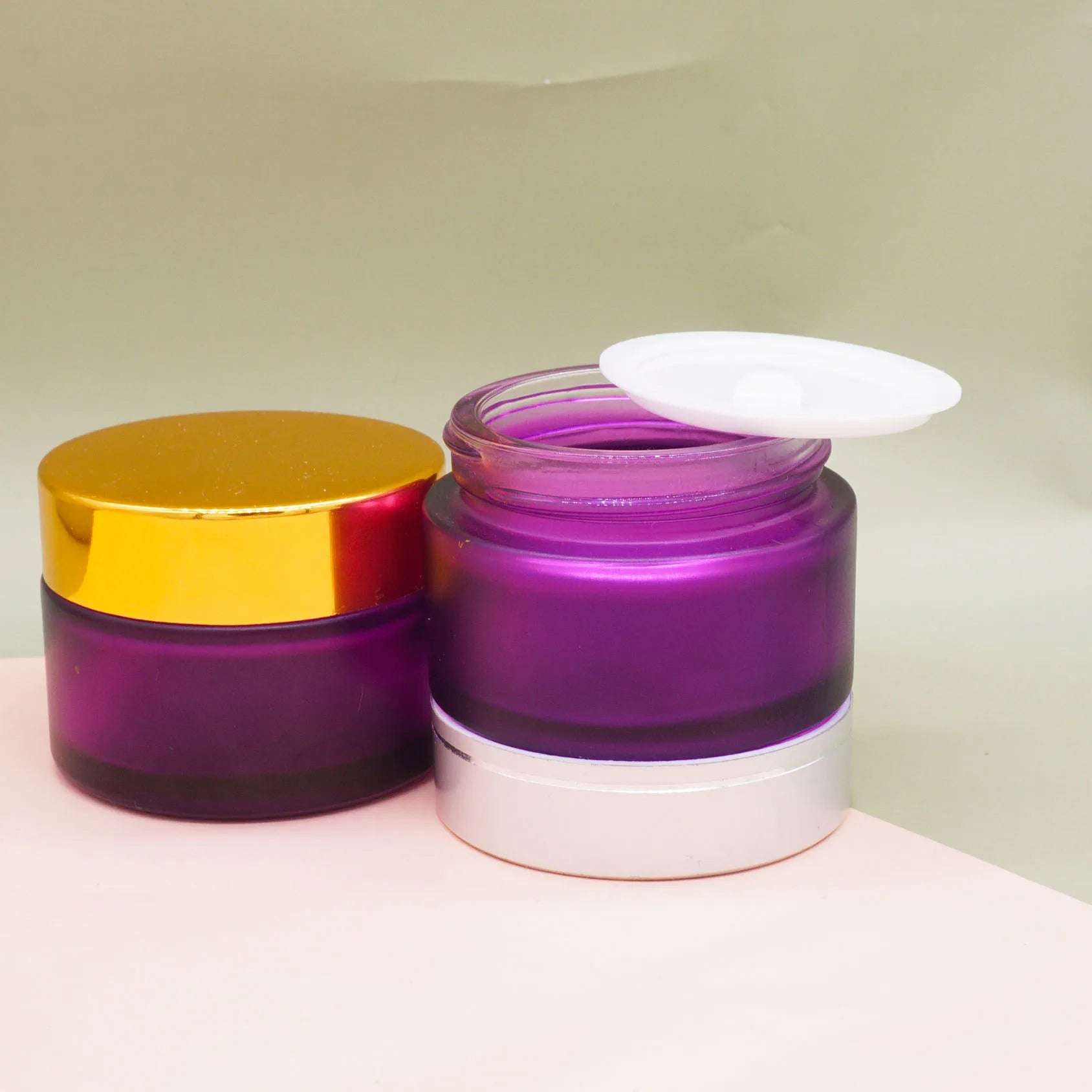 1.7 Ounce Frosted Purple Glass 50gram Cream Jar Screw Lid