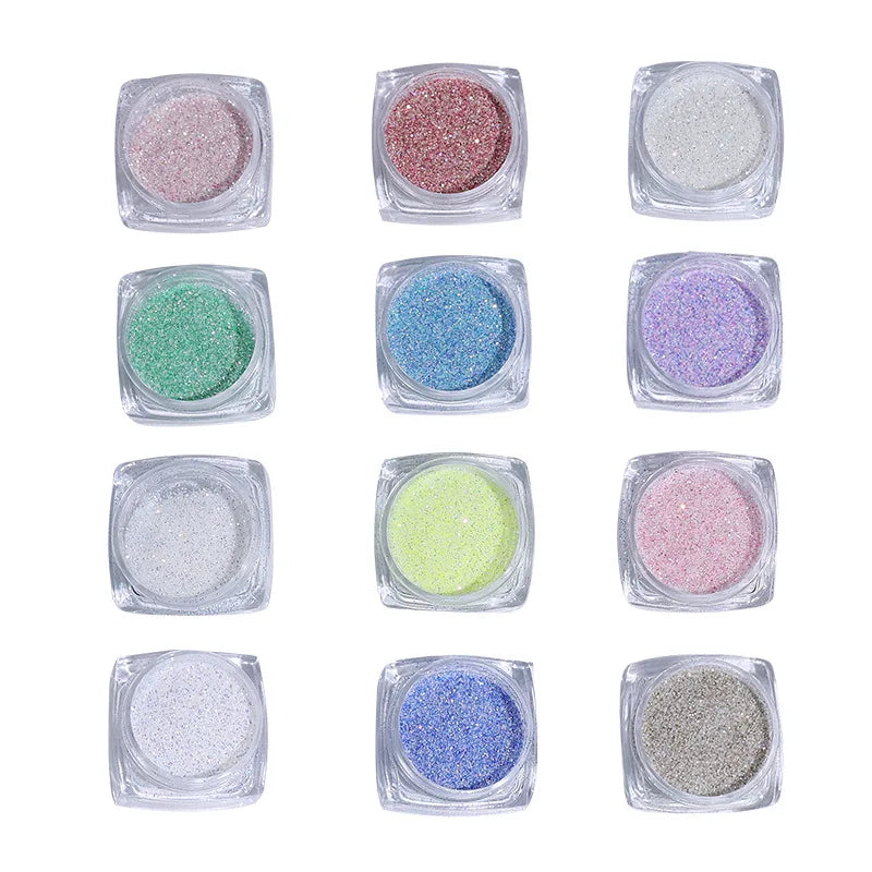 12 Colors/set Aurora Sea Salt Crystal Diamond Nail Glitter Powder Shiny Reflective Nail Flash Sugar Powder Nail Decorations