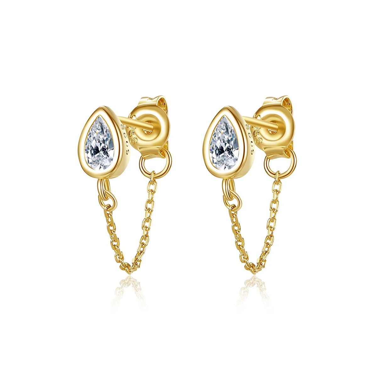LUOTEEMI  Fashion U Shaped Chain Link Design Huggie Clip on Earrings with 14K Gold Plating 925 Silver Jewelry