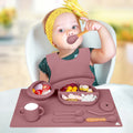 Waterproof Bib Kid Safe Mat Bowl 7-Piece Set Including Plate Spoon Suction Silicone Baby Feeding Utensils Food Grade BPA Free