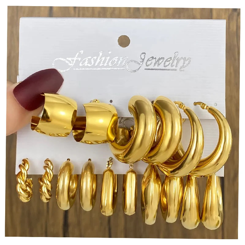 Women Hypoallergenic Jewelry Earrings Stainless Steel 18k Gold Plated Screw Twisted C-shape Hoop Earrings