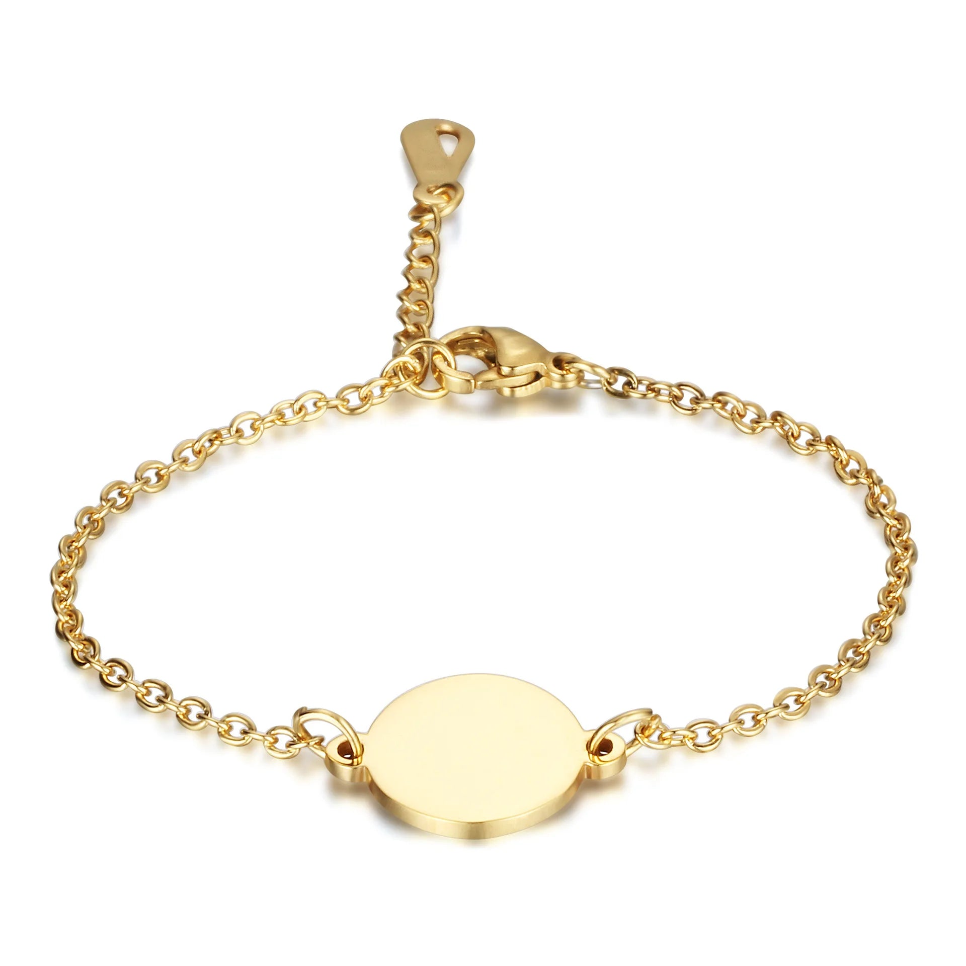 Custom Stainless Steel 19mm Circle Round Disk Blank DIY Engraved Link Chain Bracelet