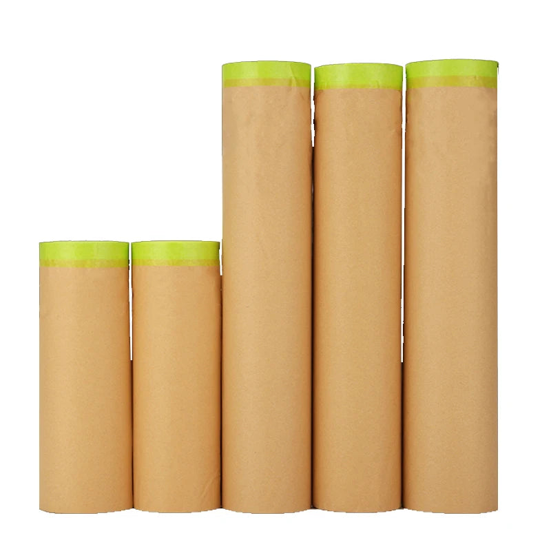 Biodegradable Heat-Resistant Car Paint Masking Kraft Paper Film Pre-Taped Rubber Adhesive Automotive Mask Roll