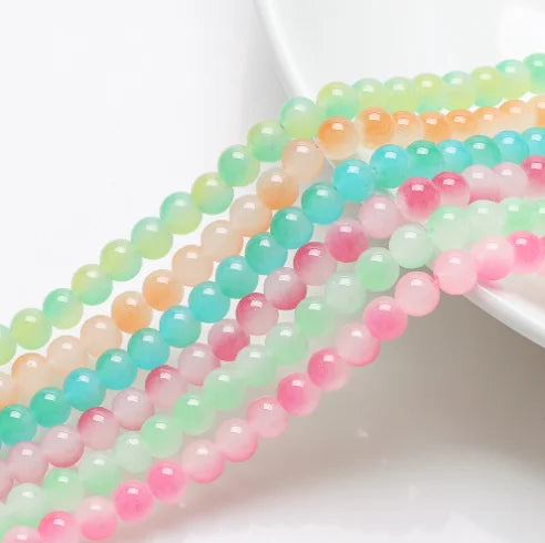 Wholesaler Two Color Imitative  White Jade Glass Round Beads  Coasted Jelly Magic Glass Beads for Jewelry Making 50pcs/strand
