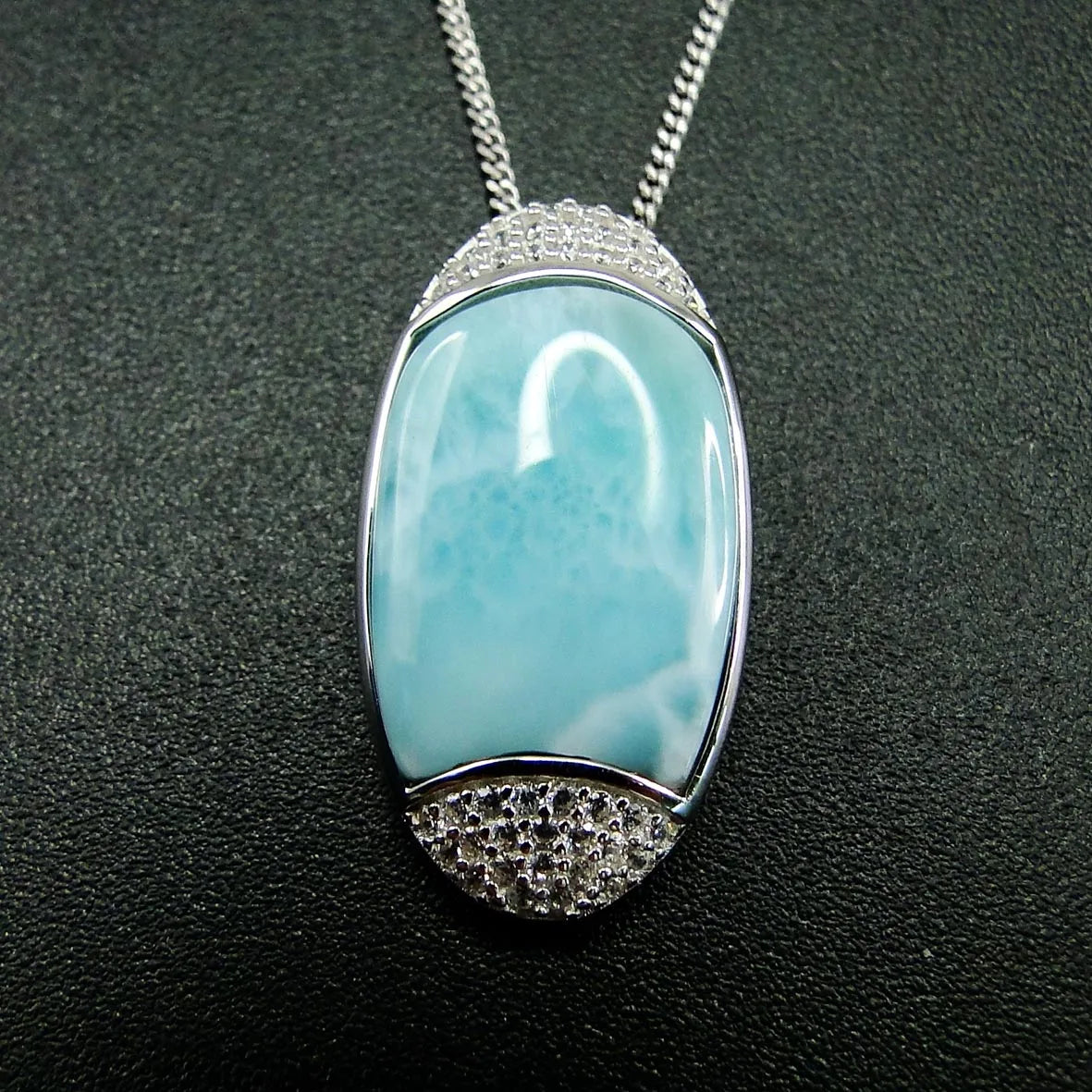 Hot Selling Real 925 Sterling Silver Beautiful Blue Natural Dominica Larimar Pendant Necklace For Women