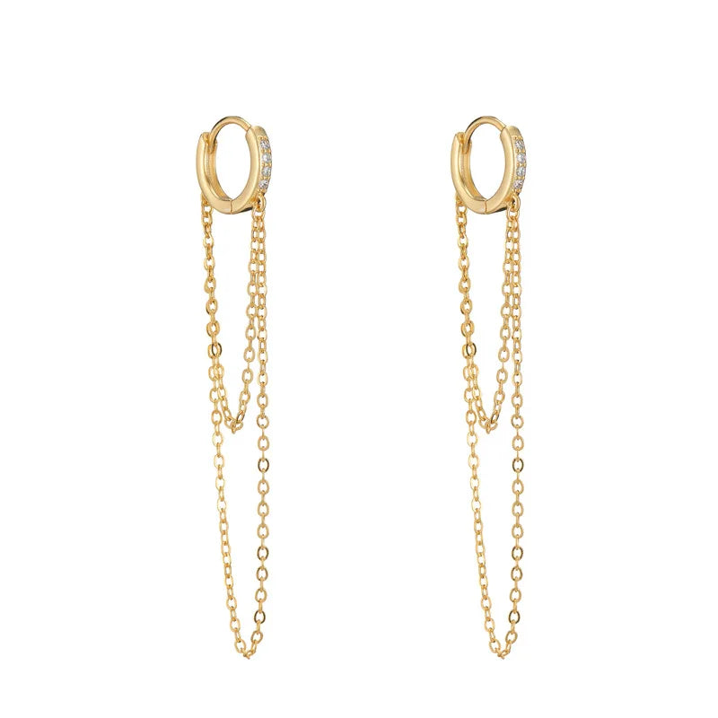 925 Sterling Silver Long Geometry Round Zircon Earrings for Women Exaggerated Fashion Style Jewelry
