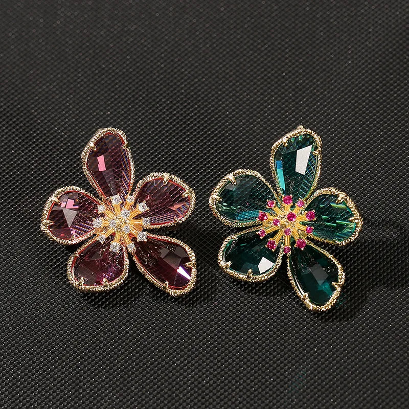 Jachon Creative Floral Brooch Fashion Crystal Zircon Flower Corsage Party Brooch Accessories