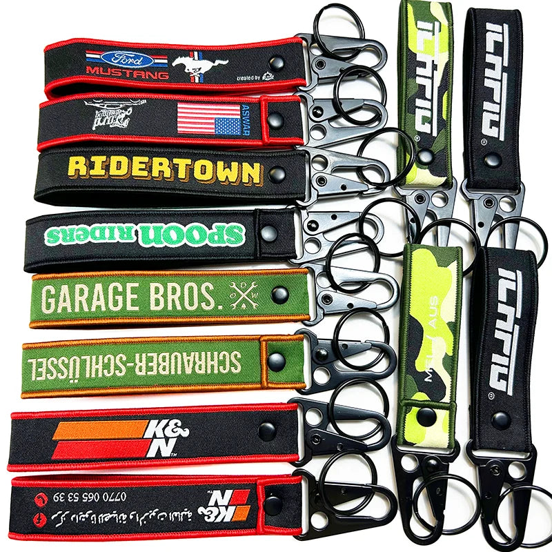 Factory Custom Logo Olecranon Woven Key Strap Carabiner Short Nylon Lanyard Hand Wrist Strap Promotional Keychains & Carabiners