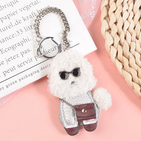 Custom 2024 New Cartoon Plush Dog Car Key Chain Pendant Leather Bear Key Ring Accessories Bag Charm Luxury Designer Keychain