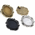 Fit 18x25mm Pendant Bezel Trays Vintage Flowers Style Oval Cameo Cabochon Base Setting Charms DIY Necklace Supplies