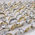 Engagement Bridal Titanium Stainless Steel Ring Wedding Shiny Diamond Zircon Ring for Women Men
