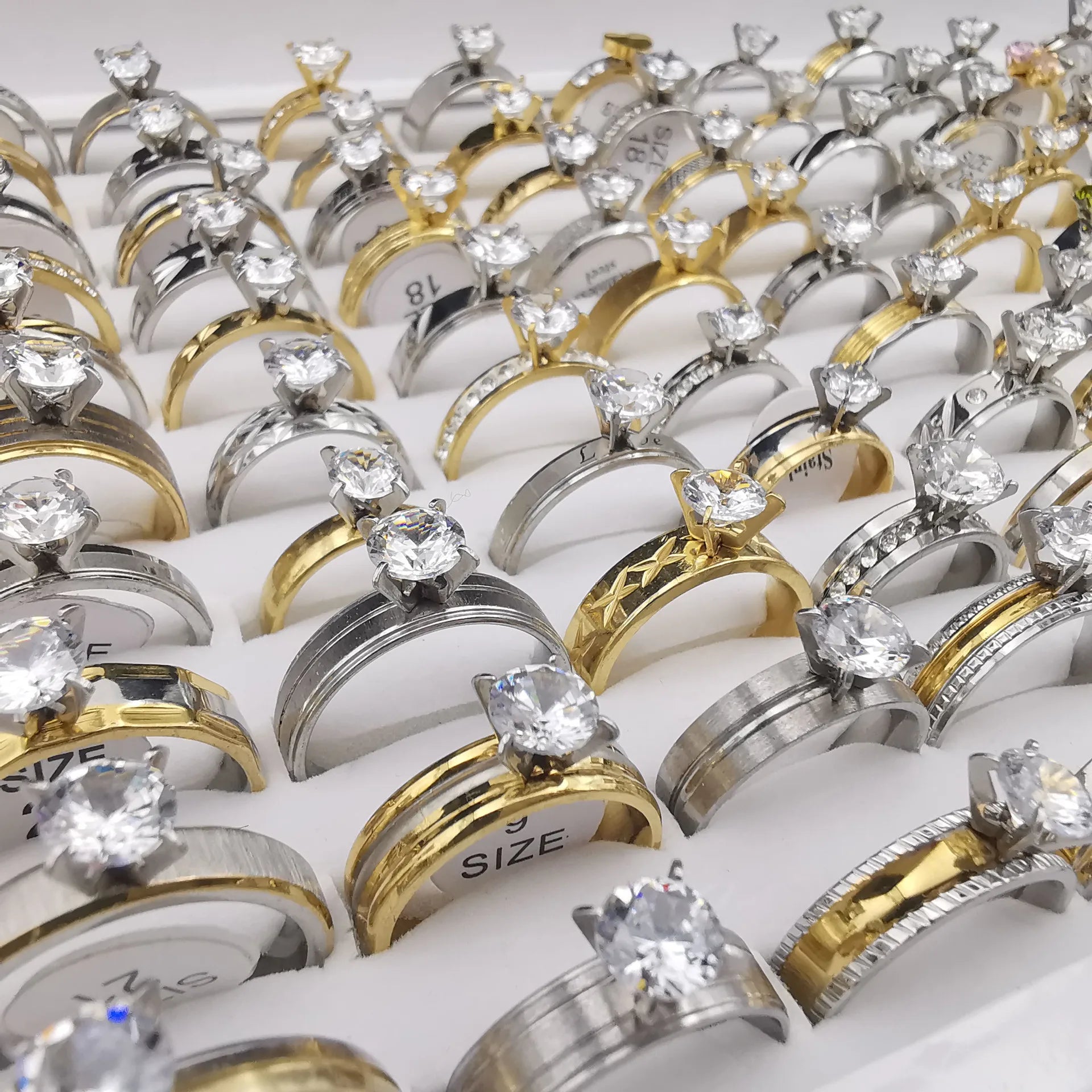 Engagement Bridal Titanium Stainless Steel Ring Wedding Shiny Diamond Zircon Ring for Women Men