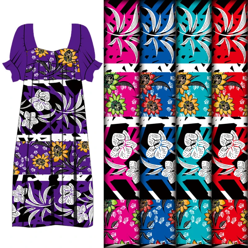 Henry Micronesia Chuuk Hawaiian Guam Skirts Islander Style Flower Print Polyester Black White Dress Fabrics for Garment