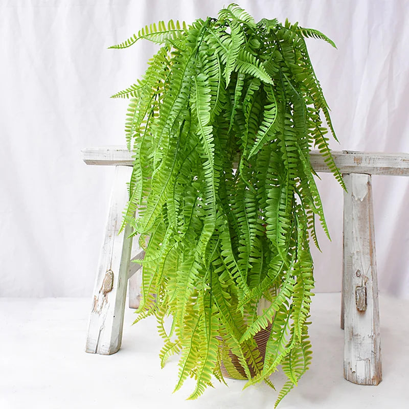 M555 Factory Wholesale Faux Greenery Leaves Artificial Plastic Fern Plant for Decoration