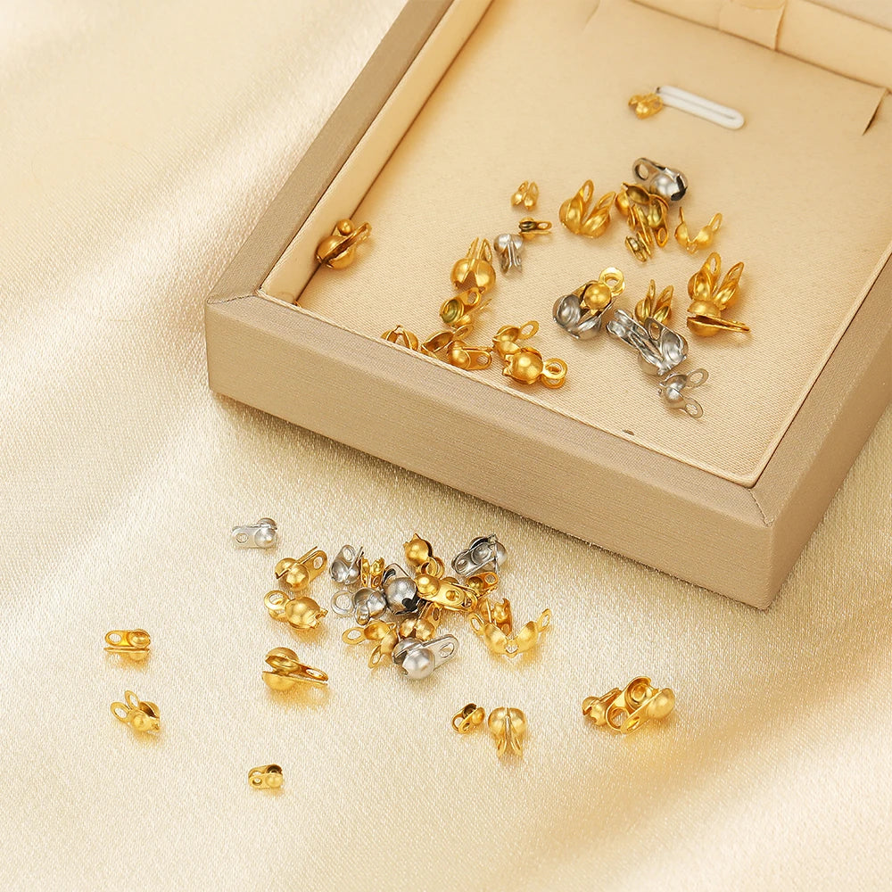 100 PCS Steel-color Fitting Ball Chain Calotte Crimps Beads Connectors End Clasps DIY Bracelet Necklace Accessories
