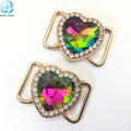 Sparkling Glass Rhinestones Heart Shape AB Green Color Metal Bikini Connector Swimsuit Crystal Buckle for Swimwear Bra Accessory