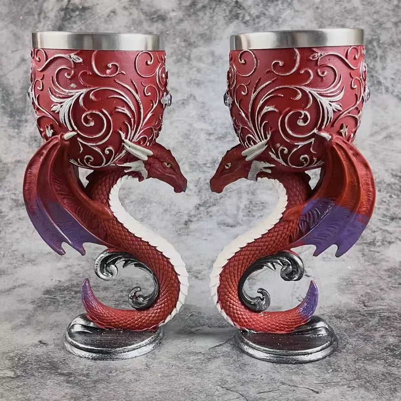 Medieval Retro Couple Cup DRA35 3D Red Dragon Skeleton and Black Cat Goblet for Party Occasions