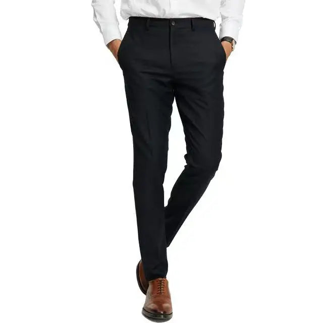 Men's Wool Business Suit Pants Black with Hidden Stripes Fashionable Commuter Style for Gentlemen
