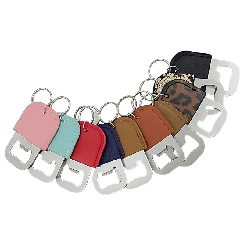 HXY Custom Groomsmen Stainless Steel Keychain Leatherette Bottle Opener Laserable Metal Leather Bottle Opener Key Chain