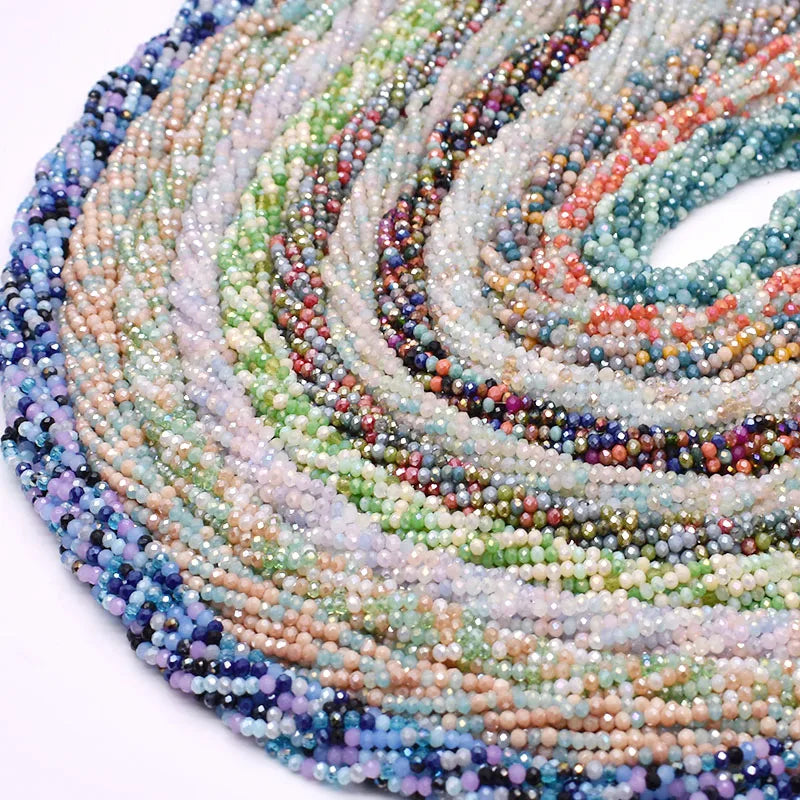 New 2mm Mixed-Color Rondelle Faceted Crystal Glass Beads Seed Loose Spacer Beads for Jewelry Making DIY a String Making Necklace