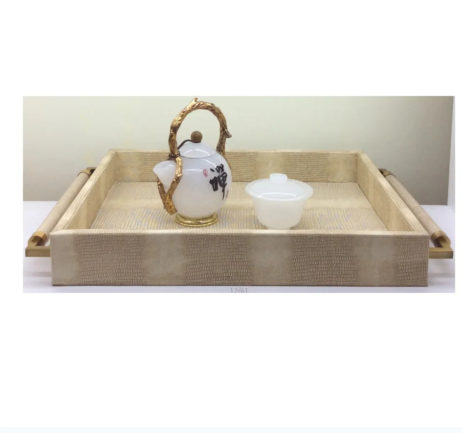 A-460 Eco-friendly Rectangle Shagreen Decorative Perfume Living Room Kitchen Serving Tray with Handle