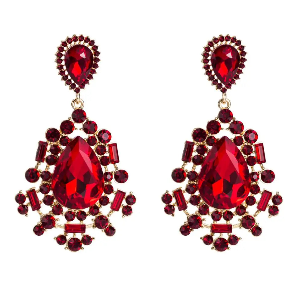 Fashion Jewelry Boho Vintage Red Rhinestone Drill Dangle Earrings Luxury Jewelry Pendant Earrings for Women MegaBDM