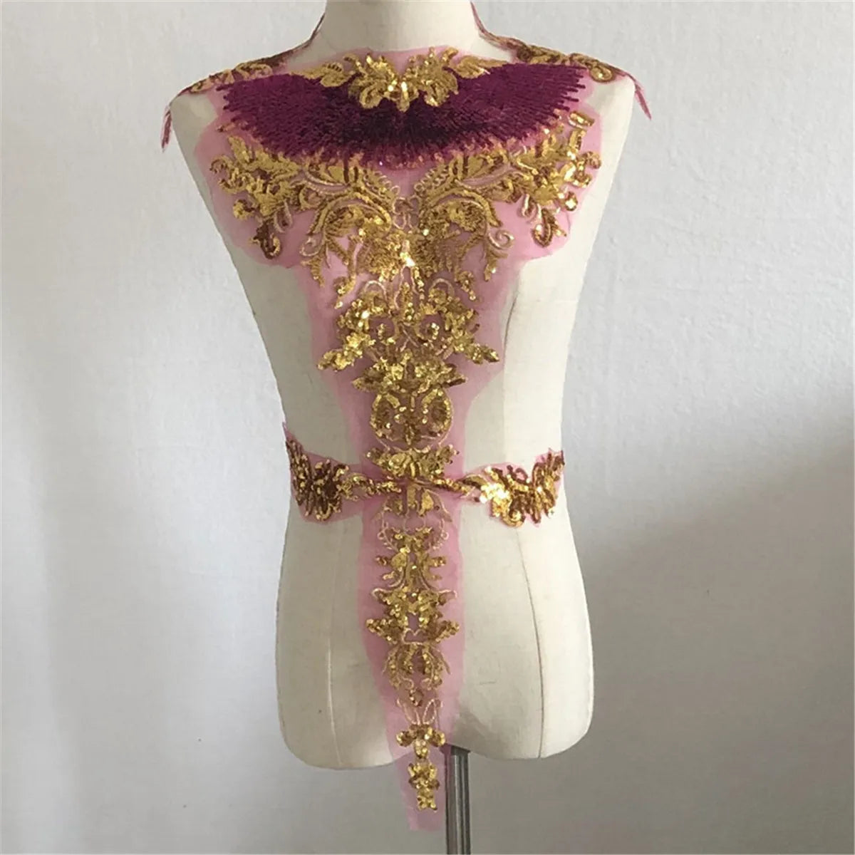 Tulle Gold Sequin Embroidery Lace Fabric Tassel Royal Noble Gown Applique Patch