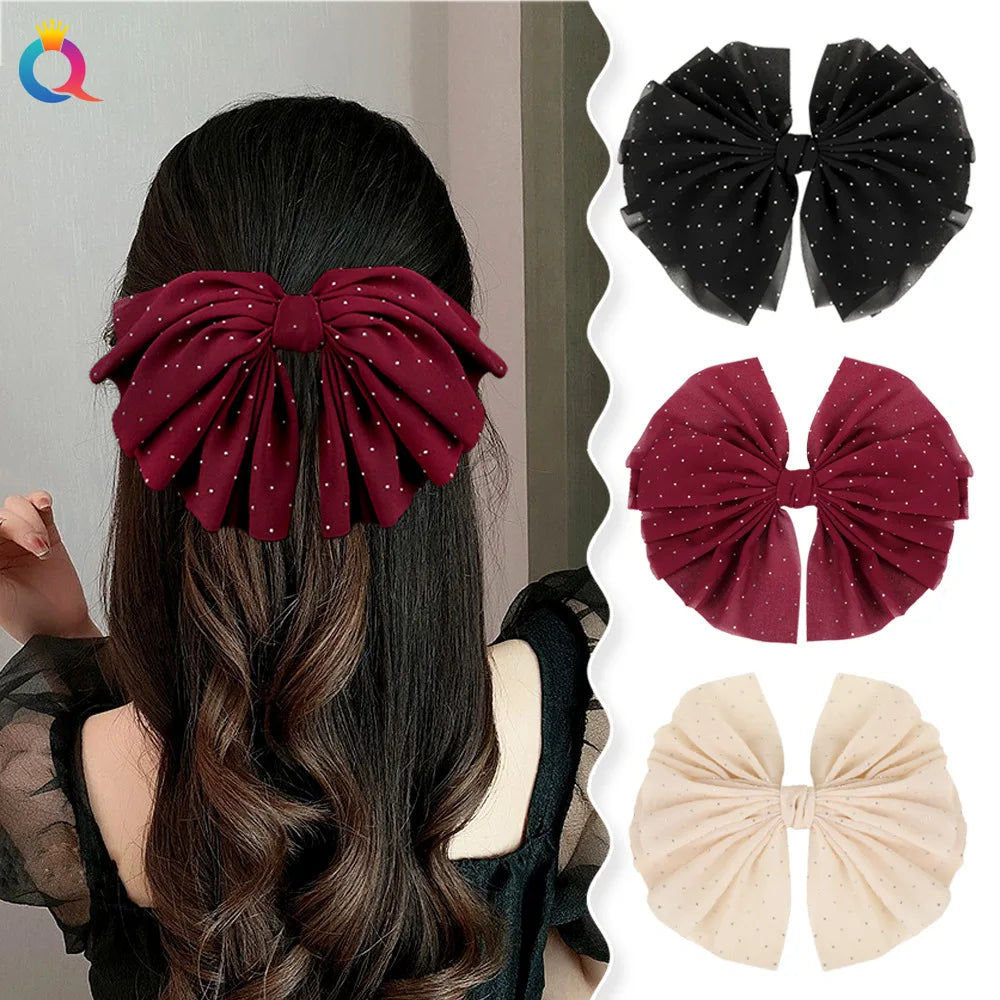 QIYUE Sweet Girl Hair Bows Soft Cloth With Lot Small Rhinestone Knotted Hair Ribbon Women's Hair Accessories