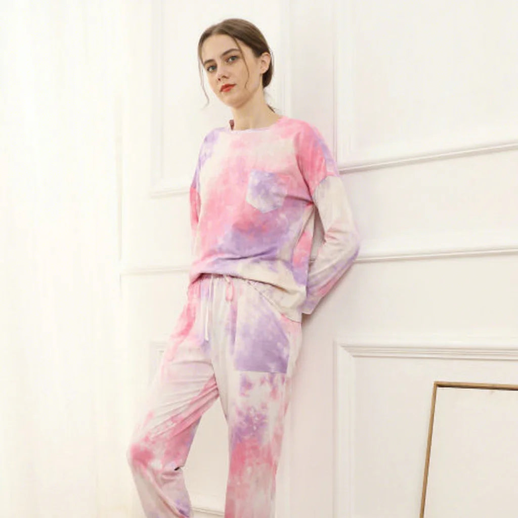 2026 NEW Factory Wholesale H0088 Trends Long Sleeve &Long Pants Cotton Pajamas Sets Tie-Dye Pajamas