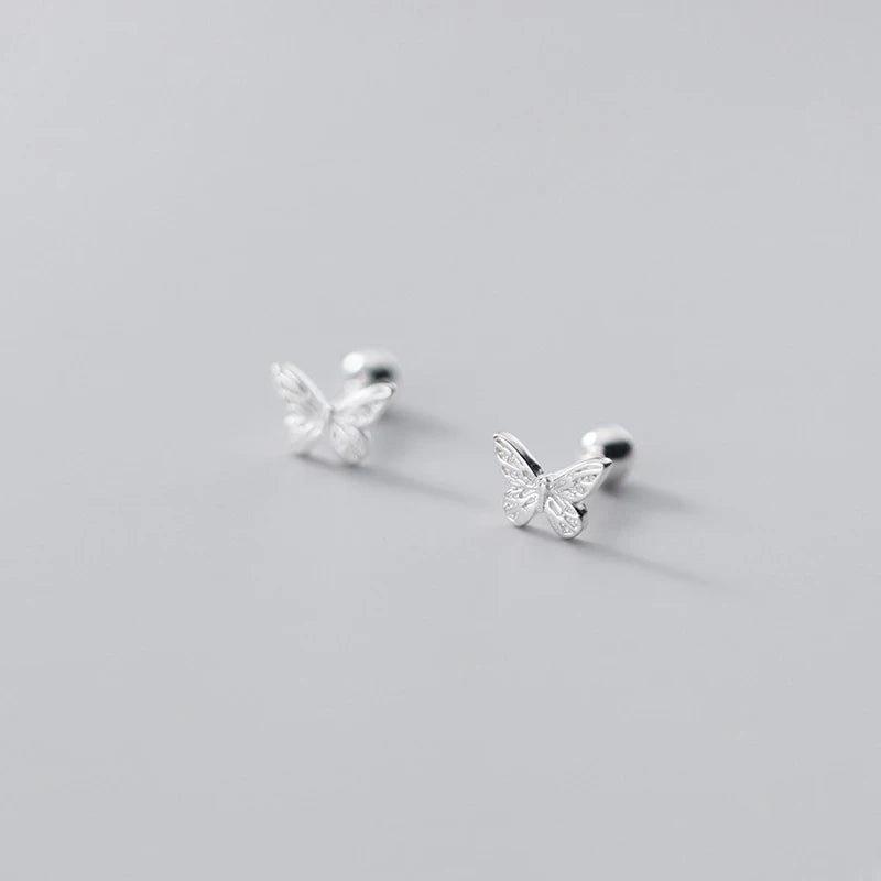 Fashion Lovely Cute 925 Sterling Silver Butterfly Ball Stud Earrings for Women Student Jewelry Accessories