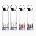 New Arrival Custom Logo Stainless 550ml Natural Crystal Glass Elixir Water Bottle with Changeable Crystals
