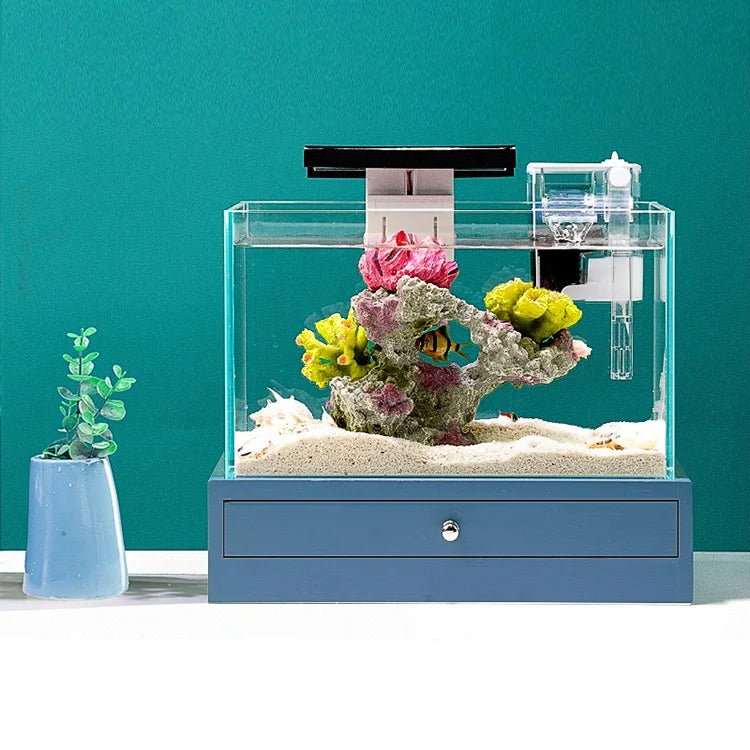 Desktop Aquarium Kit Fish Tank With Led Lighting Water Pump Filter Goods Led Glass Aquarium Kit Fish Tank Custom Aquarium