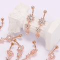 HOVANCI Stainless Steel Rose Flower Belly Button Ring Dangle 6 Floral Navel Piercing Ring Cute Unique Zircon Belly Ring