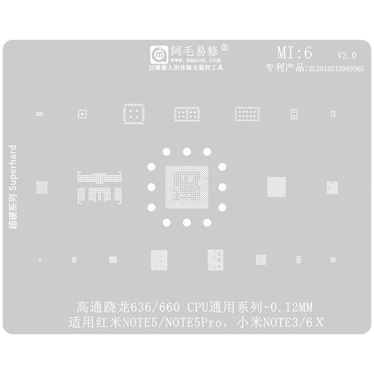 Amaoe BGA Reballing Stencil Steel Planting Tin Mesh CPU Repair for Xiaomi Series Redmi NOTE5/5Pro/Xiaomi NOTE3/6X