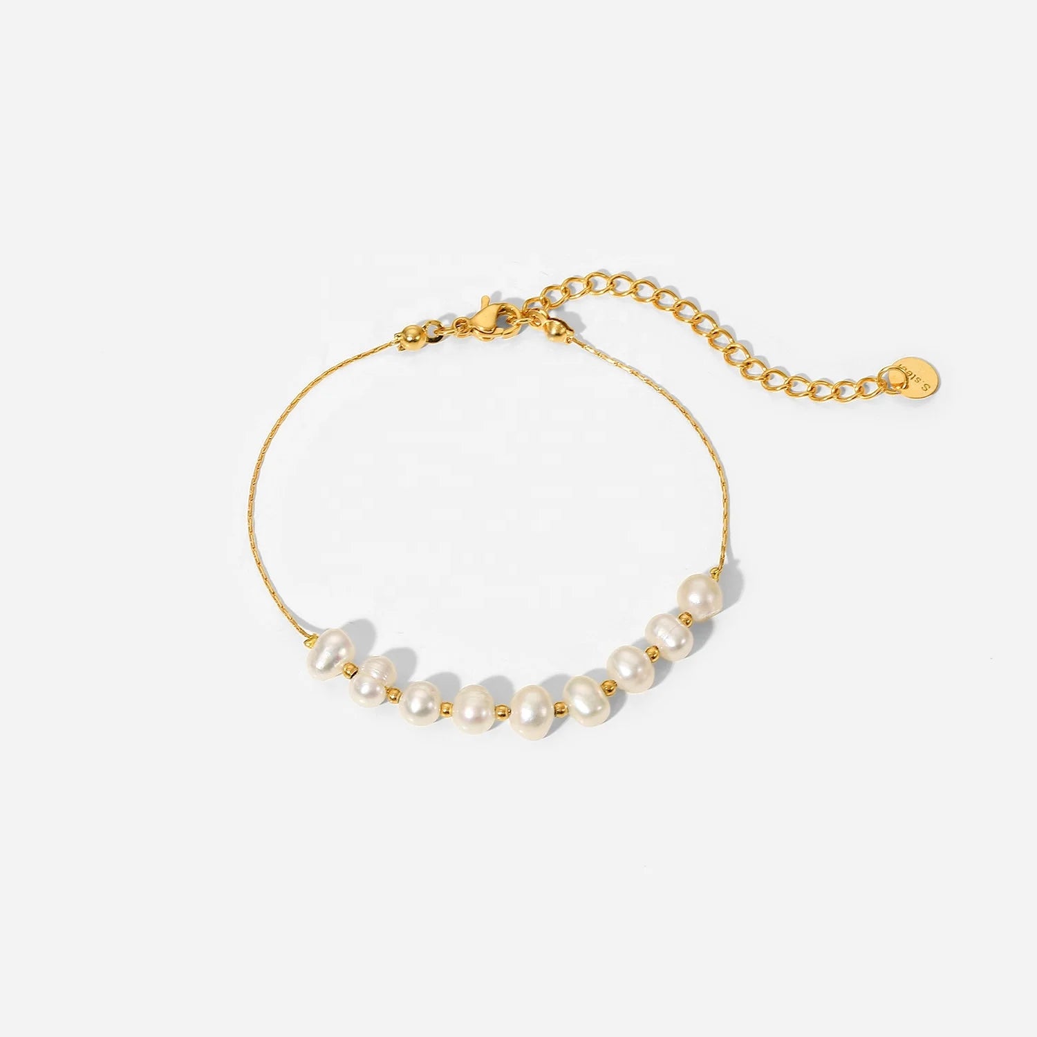 New Fashion INS Natural Freshwater Pearl Stainless Steel Bangles Jewelry Women Gifts Dainty PVD 18K Gold Plated Chain Bracelets