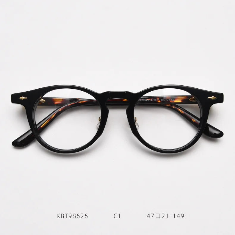 Vintage Round Punk Acetate Optical Glasses Frames Men Handmade High-Grade Spring Leg Glasses Women Punkfashion Eyeglasses