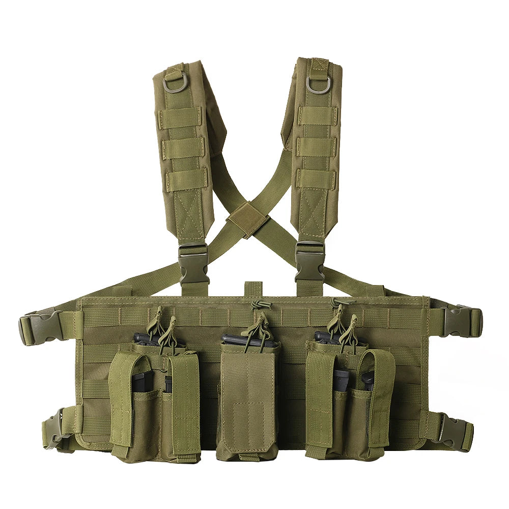Tactical Chest Rig Paintball Combat Vest with Ammo Pouches -Adjustable MOLLE Chest Bag for Hunting CS Games &Outdoor Training