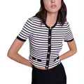 Manufacturer Provide Custom Women's Summer Button Down Shirts Casual Short Sleeve V Neck Ribbed Knit Blouse Cardigan