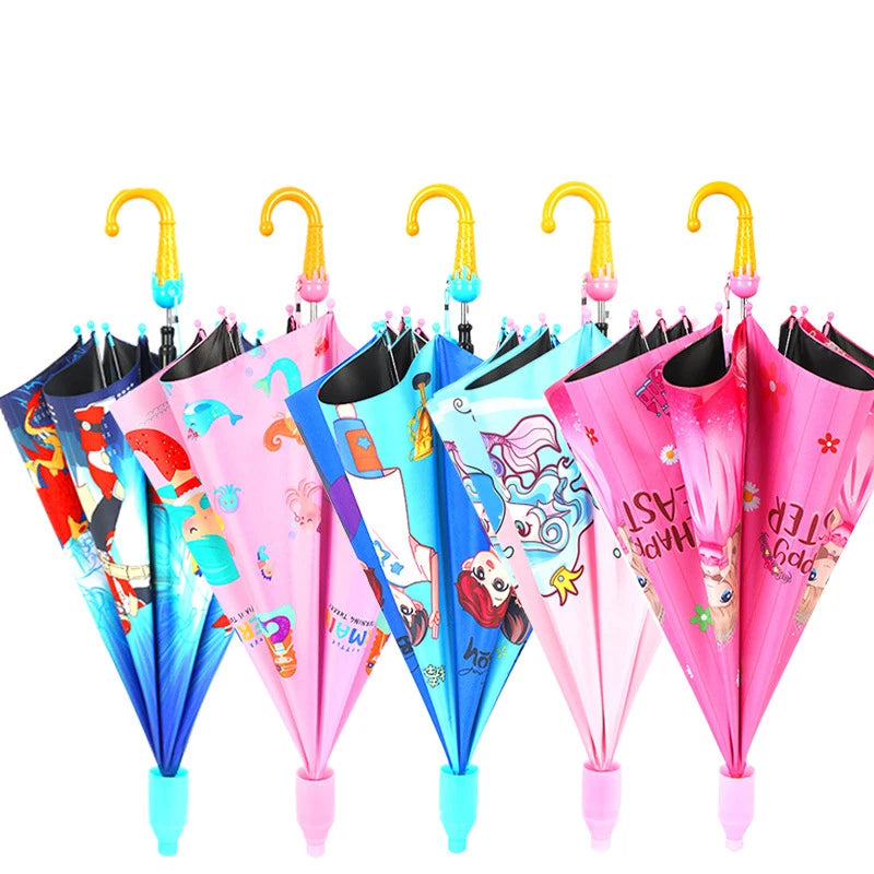 Custom Hot Promotional Cheap J Manual Open Long Handle Light Weight Animal Rain Windproof Cute Children Umbrella for Kids