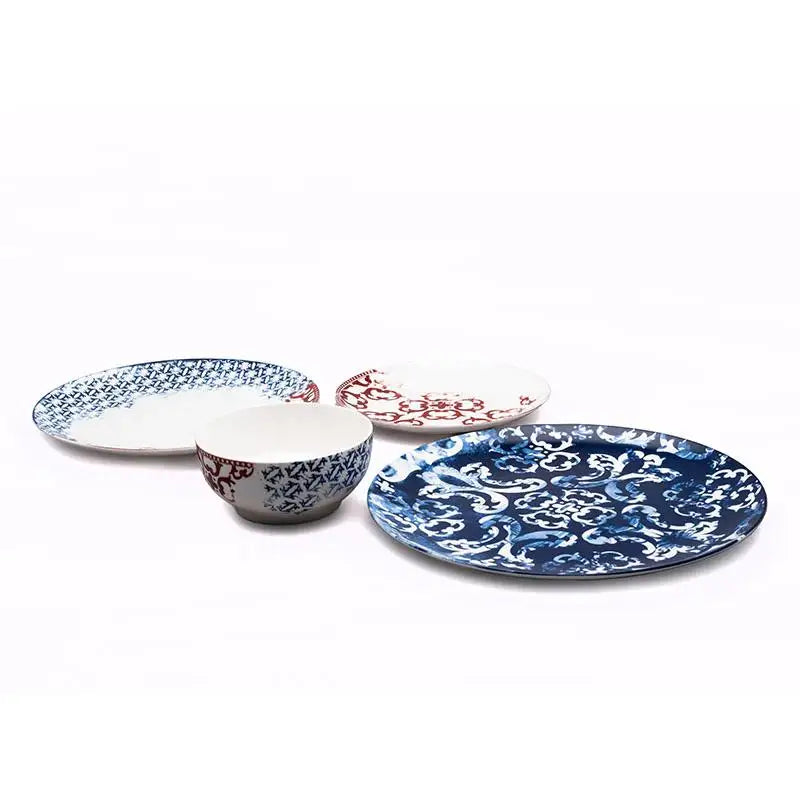 OHERE Chinese-style Bone China Blue-and-White Porcelain Wedding Dinnerware Set 4-Piece for Family & Hotel Use