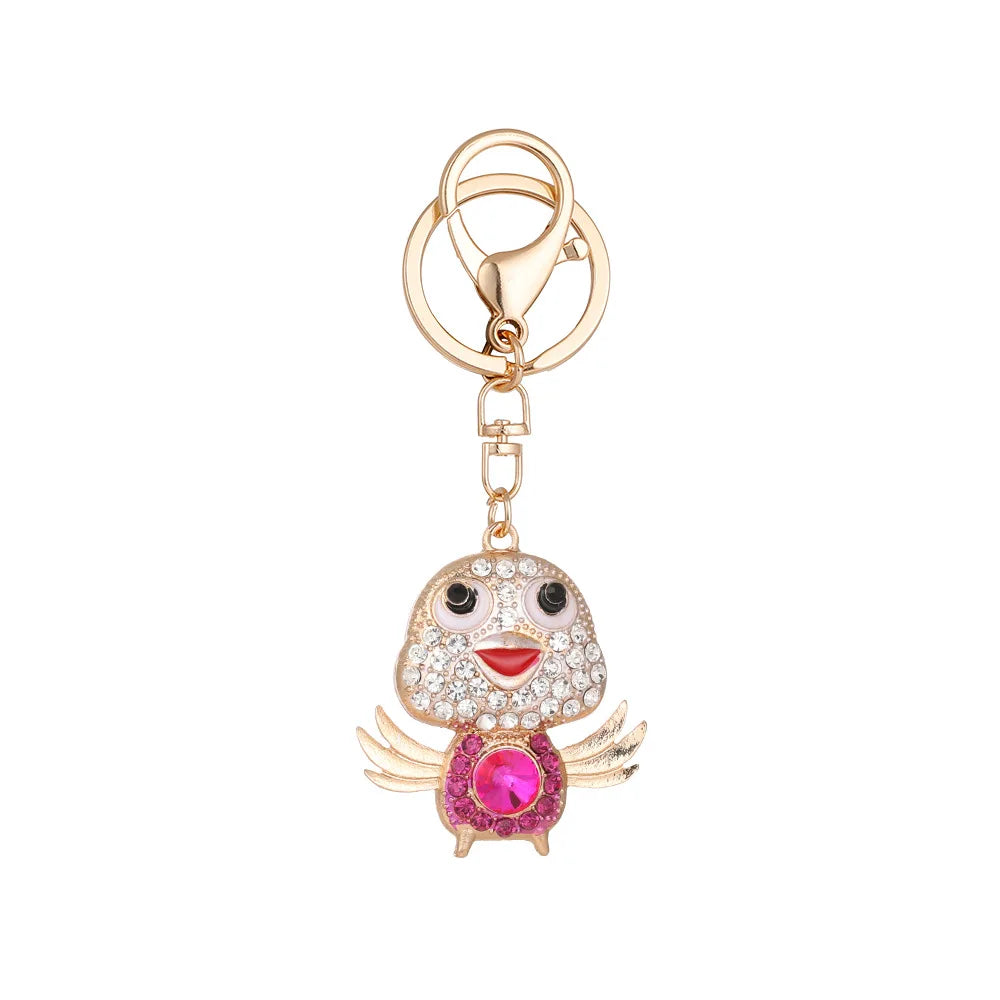 Funny Diamond Wing Bird Key Chain Holder Rhinestone Crystal Cartoon Small Bird Pendant Keychain Wholesale