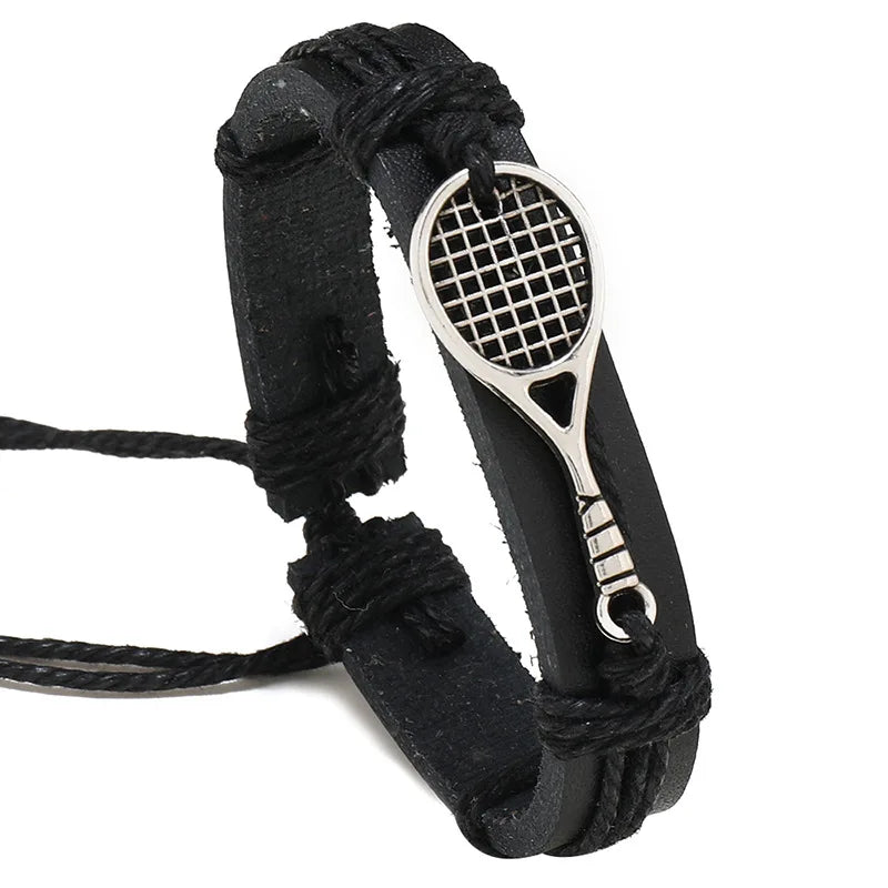 New Fashion Sports Charm Bracelets Leather Bangle for Tennis Football Soccer Basketball Volleyball Baseball Jewelry