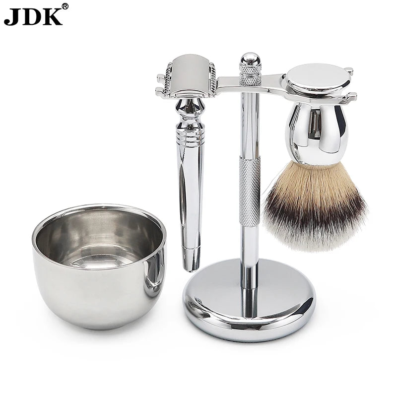 Men's Shaving Brush Set 34 in 1 Synthetic Shaving Brush with Stand and Steel Bowl