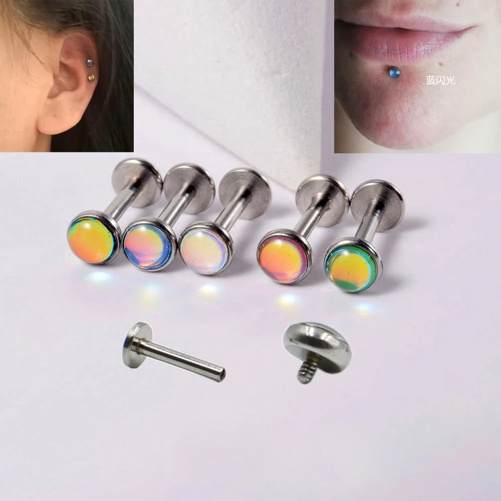 Gaby new arrive  multicolor internal thread lip ring piercing   stainless steel lip ring fashion jewelry piercing jewelry