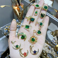 CZ8586 Dainty CZ Micro Pave Crescent Moon and Star Charm Pendant  Emerald Green Cubic Zirconia Pave Satellite Charm Pendant