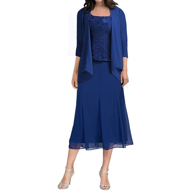 Chiffon Ankle Length A-Line Wedding Guest Party Groom Dress Mother of the Bride Dresses with Jacket